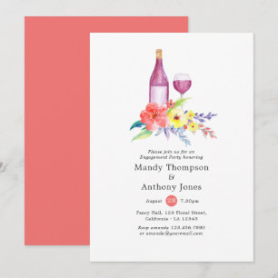 Invitation Fête de fiançailles florale aquarelle dégustation