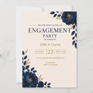 Invitation Fête de fiançailles florale bleue élégante