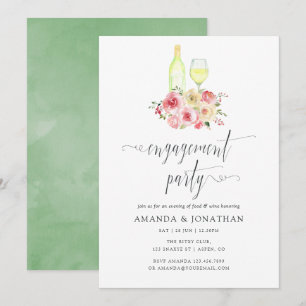 Invitation Fête de fiançailles florale Blush & Sage avec dégu