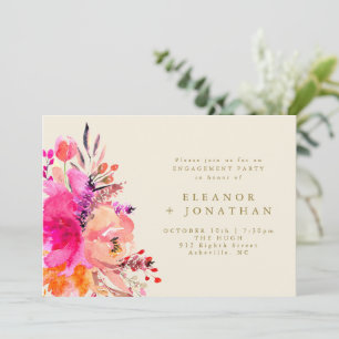 Invitation Fête de fiançailles florale chic aquarelle or rose