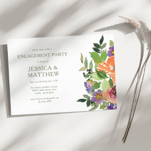 Invitation Fête de fiançailles florale orange à l'aquarelle m