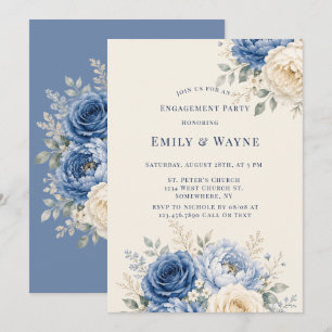 Invitation Fête de fiançailles florale rose bleue et crème