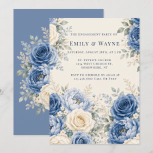 Invitation Fête de fiançailles florale rose bleue et crème