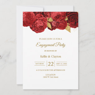 Invitation Fête de fiançailles florale rouge et or