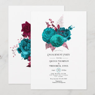 Invitation Fête de fiançailles florale turquoise et burgundy
