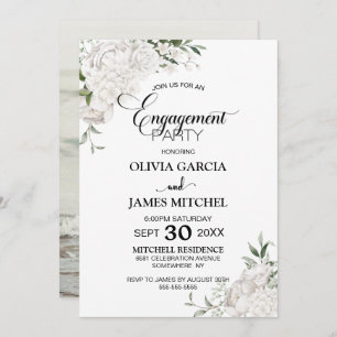 Invitation Fête de fiançailles florales blanches