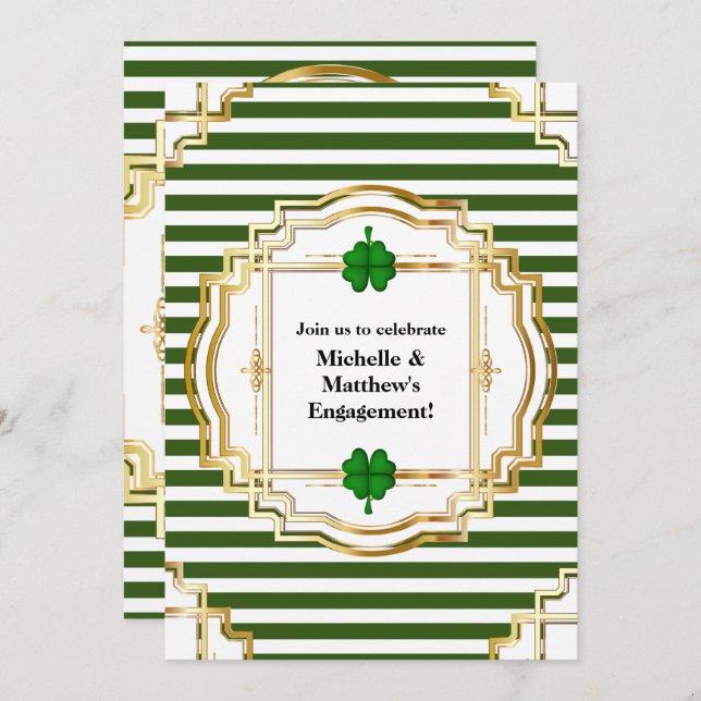 Invitation fête de fiançailles irlandaise shamrock trèfle (Devant / Derrière)