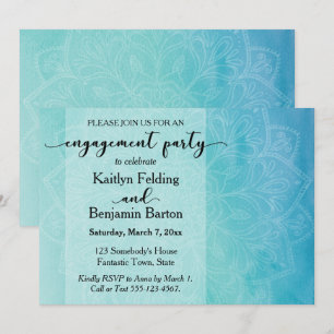 Invitation Fête de fiançailles Mandala aquarelle bleue et sar