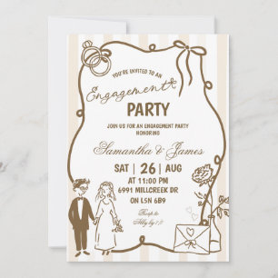 Invitation Fête de fiançailles manuscrite Doodle beige