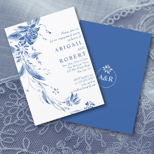 Invitation Fête de fiançailles mariage aux fleurs bleues et b