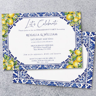 Invitation Fête de Fiançailles Méditerranéenne Carrelage Bleu
