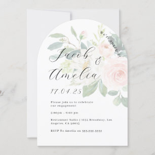 Invitation Fête de fiançailles moderne à l'arche Floral Blush