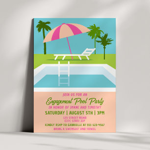 Invitation Fête de fiançailles moderne au bord de la piscine,