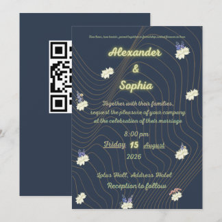 Invitation Fête de fiançailles moderne Navy & fleurs blanches