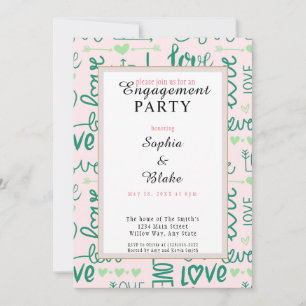 Invitation Fête de fiançailles moderne rose et noir
