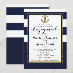 Invitation Fête de fiançailles nautique avec ancre blanche et