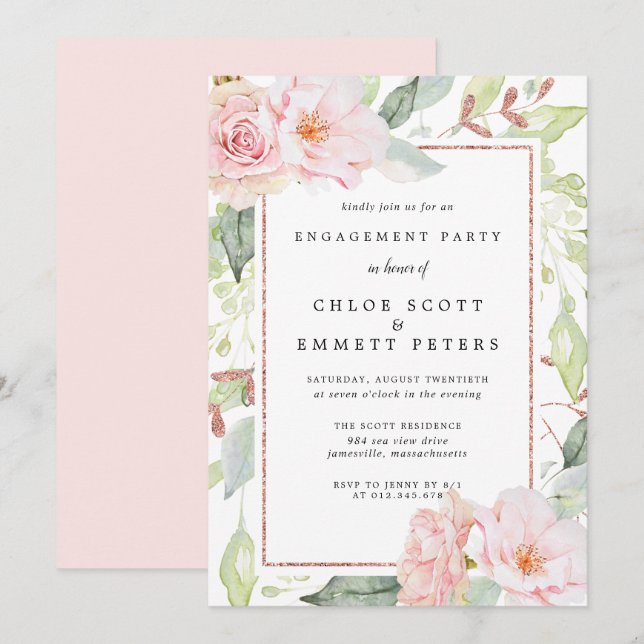 Invitation Fête de fiançailles rose pâle (Devant / Derrière)