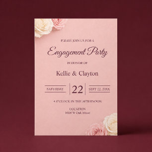 Invitation Fête de fiançailles Rose rose tendre