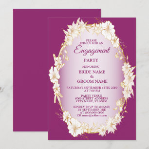 Invitation Fête de fiançailles rustique rose floral blanc dor