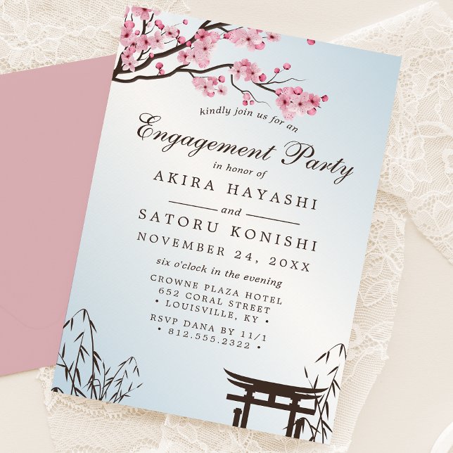 Invitation Fête de fiançailles Sakura Japanese Cherry Blossom (Créateur téléchargé)