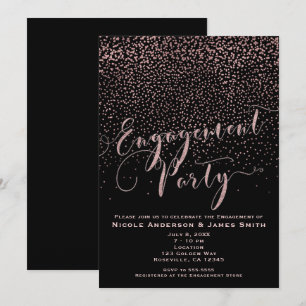 Invitation FÊTE DE FIANÇAILLES Shower Rose noire dorée Confet