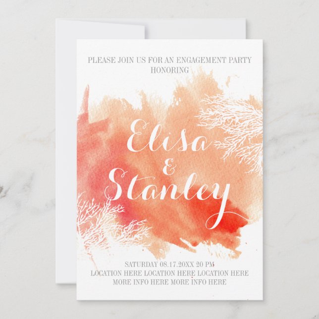 Invitation Fête de fiançailles sur un récif de corail avec éc (Devant)