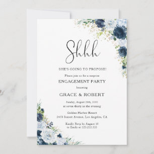 Invitation Fête de fiançailles surprise Blue Navy Floral 