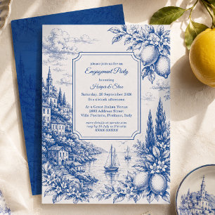 Invitation Fête de fiançailles Toile Côtière Italienne Bleue
