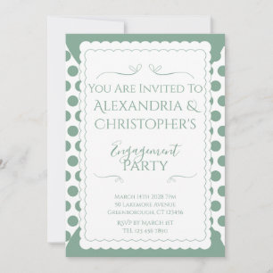 Invitation Fête de Fiançailles Vert et Blanc à Points