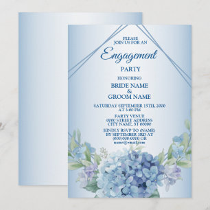 Invitation Fête de Fiançailles Vintage Florale Bleue Herbeuse