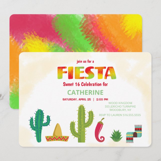 Invitation Fête de Fiesta Sweet 16 (Devant / Derrière)