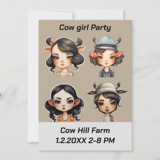 Invitation Fête de fille de vache (Devant)