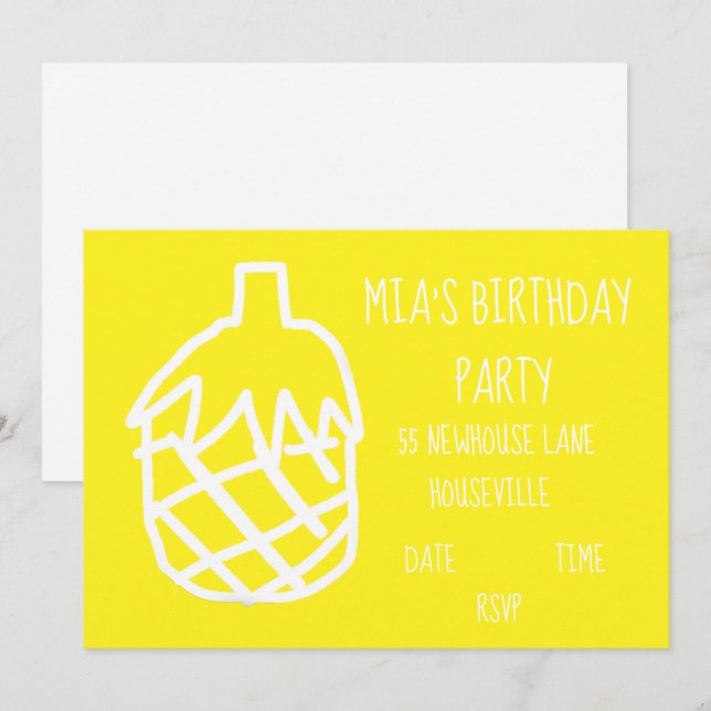 Invitation Fête de fille mignonne ananas fête d'anniversaire (Devant / Derrière)