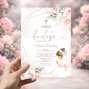 Invitation Fête de fille Rose Gold Mexicain Bautizo Rose Flor
