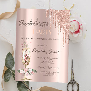 Invitation Fête de Filles avec des Roses en Verre à Champagne