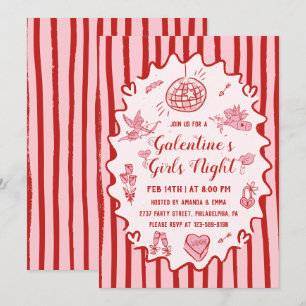 Invitation Fête de filles de la Saint-Valentin rouge rose des
