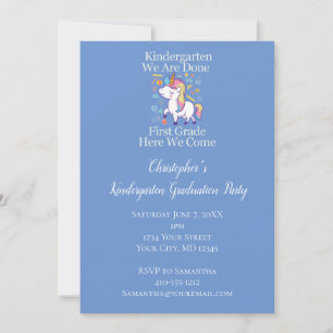 Invitation Fête de fin d'année de maternelle Licorne Bleue
