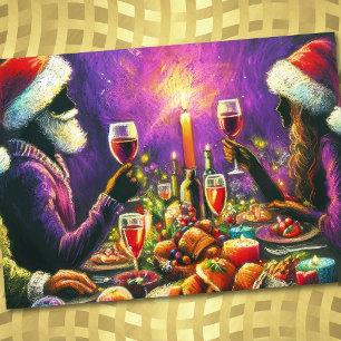 Invitation Fête de fin d'année dessinée au pastel Santa viole