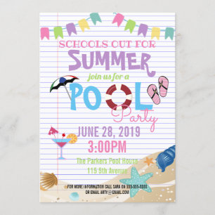 Invitation fête de fin d'année scolaire piscine classe d'été 