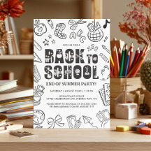Fête de fin d'été retour à l'école dessinée à la m
