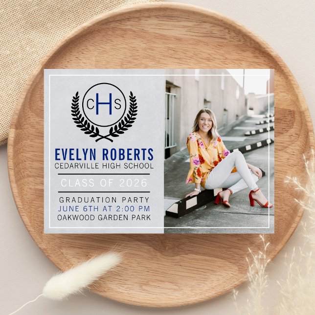 Invitation Fête de fin d'études 2023 Monogram Blue (Créateur téléchargé)