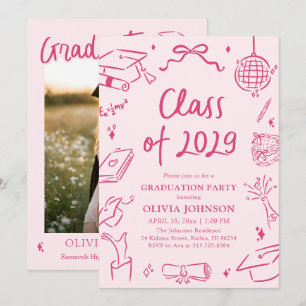 Invitation Fête de fin d'études 2029 dessinée à la main moder