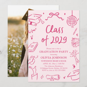 Invitation Fête de fin d'études 2029 dessinée à la main moder
