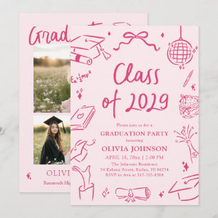 Invitation Fête de fin d'études 2029 dessinée à la main moder