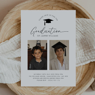 Invitation Fête de fin d'études Alors et Maintenant Garçon 2