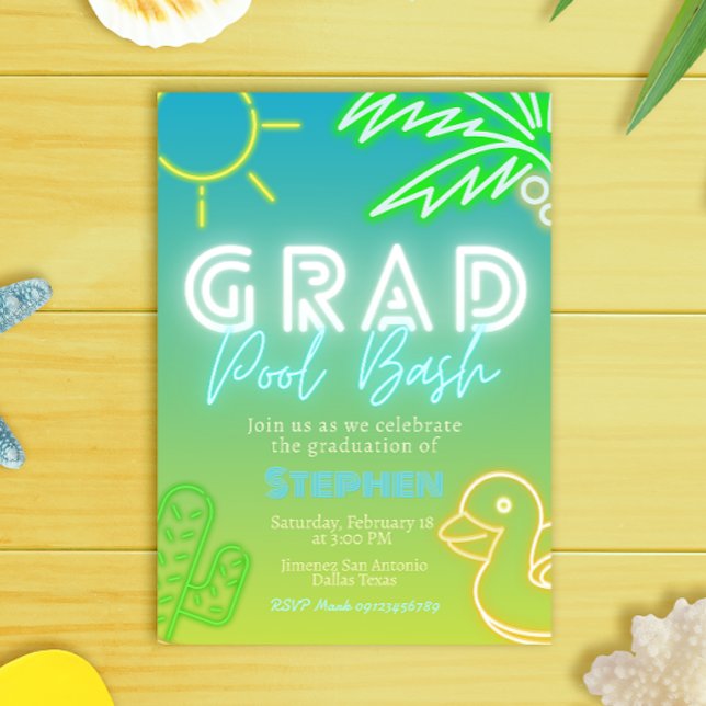 Invitation Fête de fin d'études au bord de la piscine - Soiré (Grad Pool Bash - Pool Party Invitation)