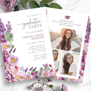 Invitation Fête de fin d'études aux fleurs violettes