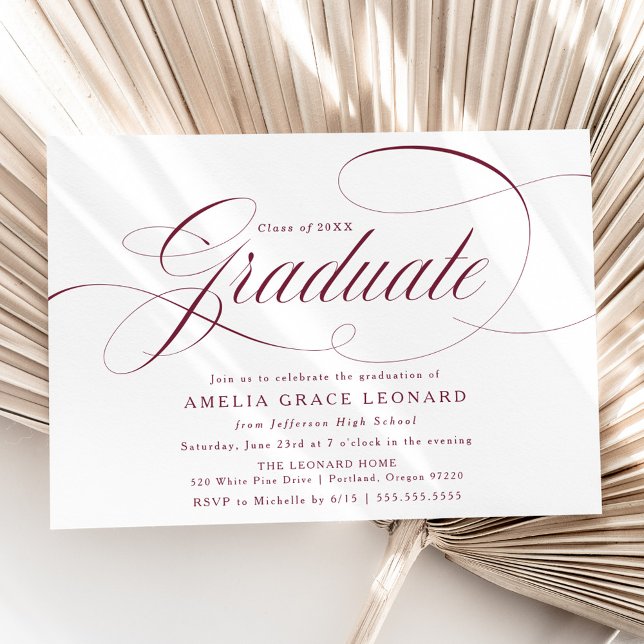 Invitation Fête de fin d'études avec élégant script bordeaux (Créateur téléchargé)