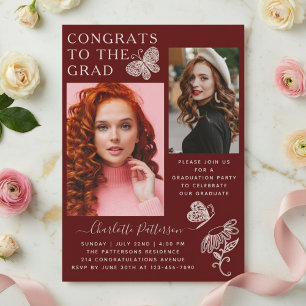 Invitation Fête de fin d'études avec papillon de Bourgogne mo