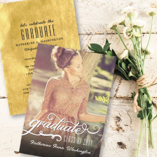 Invitation Fête de fin d'études avec photo à la feuille d'or 